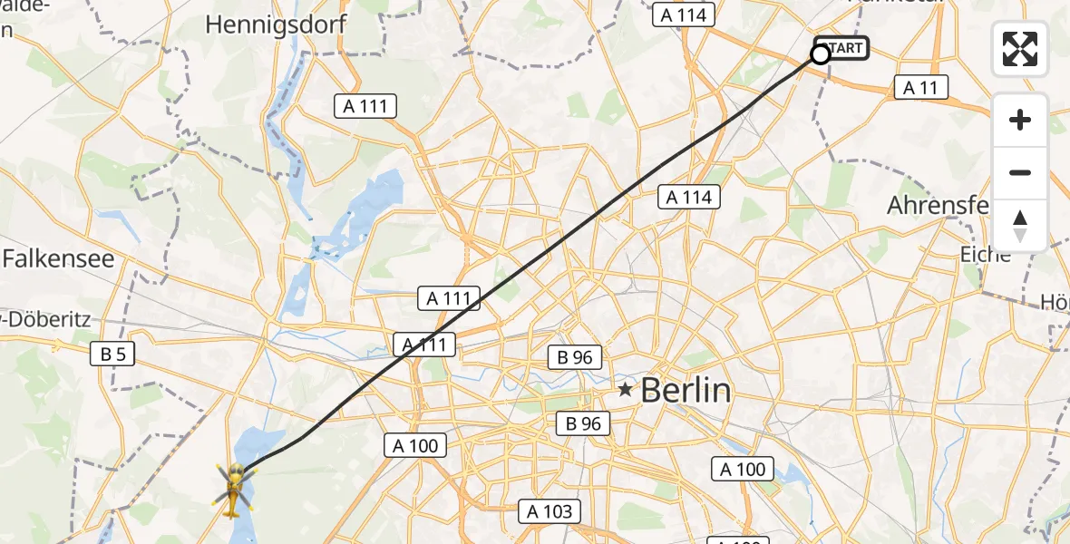 Flugroute Rettungshubschrauber Helios Clinic Berlin-Buch - Berlin, 09 September 2026, 04:28