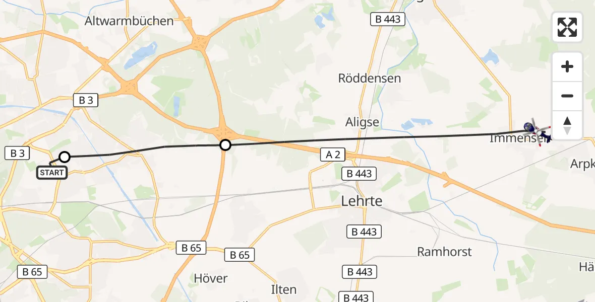 Flugroute Polizeihubschrauber Hannover Luftrettung Hubschrauberlandeplatz (Christoph 4) - Lehrte, 09 September 2026, 05:04