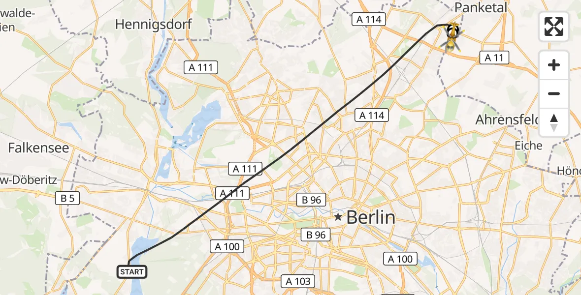 Flugroute Rettungshubschrauber Berlin - Helios Clinic Berlin-Buch, 09 September 2026, 05:16