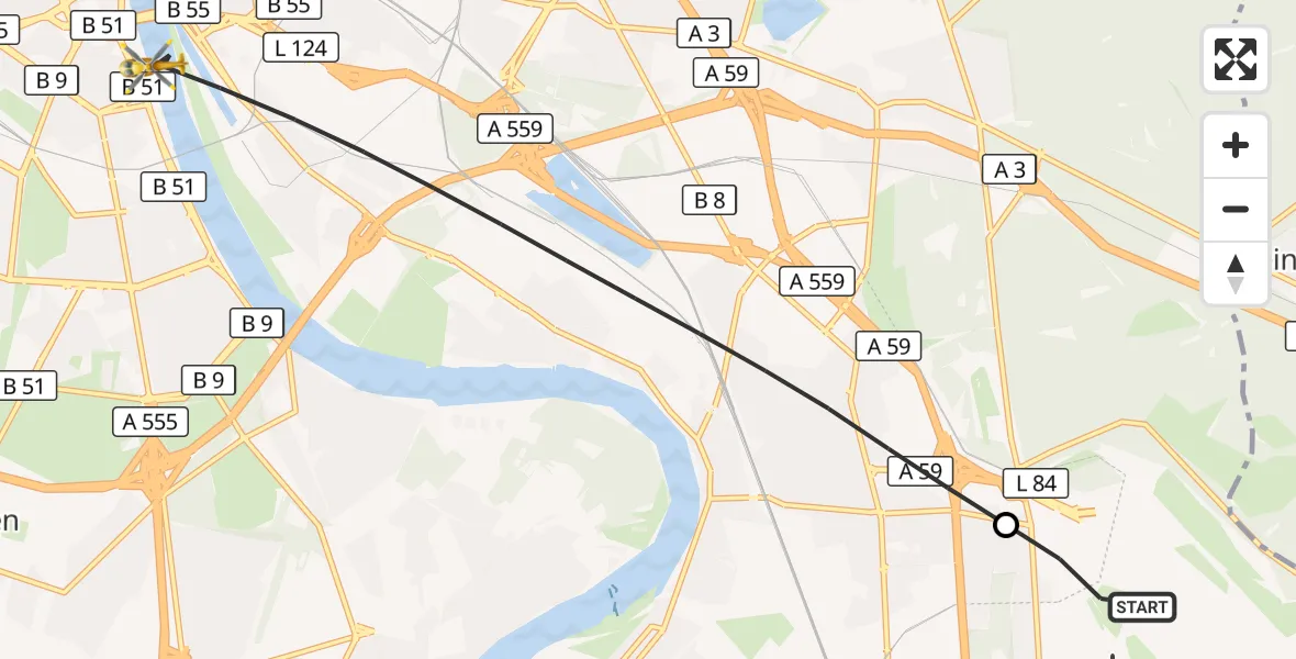 Flugroute Rettungshubschrauber Köln Bonn Flughafen - Köln, 09 September 2026, 05:25