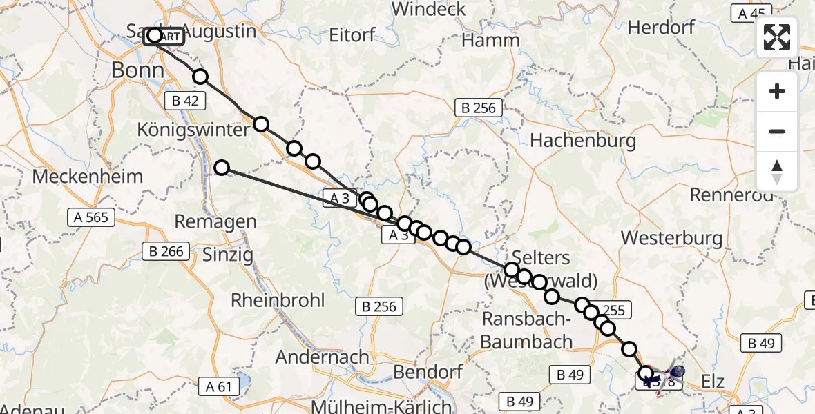 Flugroute Polizeihubschrauber Sankt Augustin - Nentershausen, 09 September 2026, 05:36