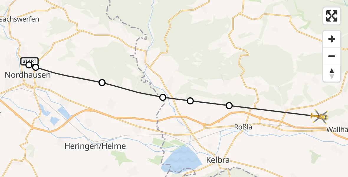 Flugroute Rettungshubschrauber Südharz Hospital Nordhausen - Wallhausen, 09 September 2026, 05:52