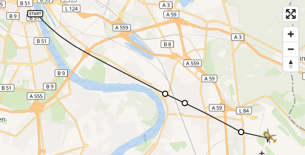 Flugroute Rettungshubschrauber Köln - Köln Bonn Flughafen, 09 September 2026, 06:12