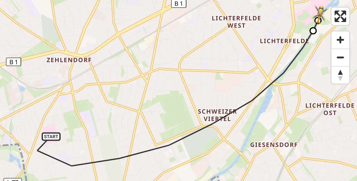 Flugroute Rettungshubschrauber Berlin - Charité Clinic Benjamin Franklin Campus, 09 September 2026, 06:22