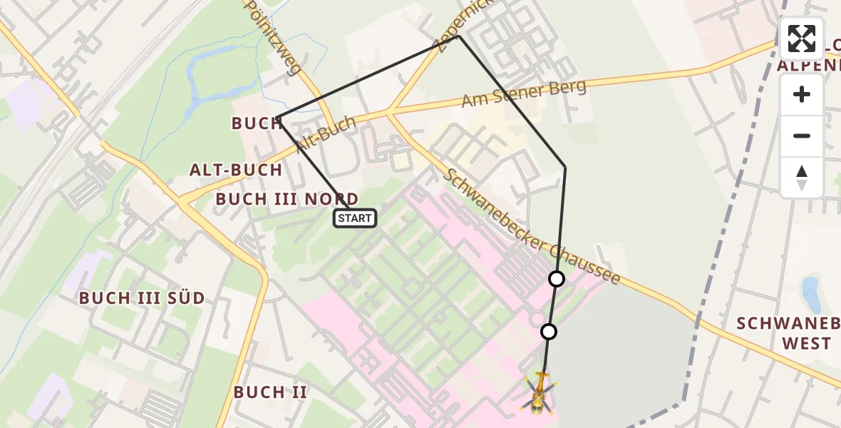 Flugroute Rettungshubschrauber Berlin - Helios Clinic Berlin-Buch, 09 September 2026, 06:27