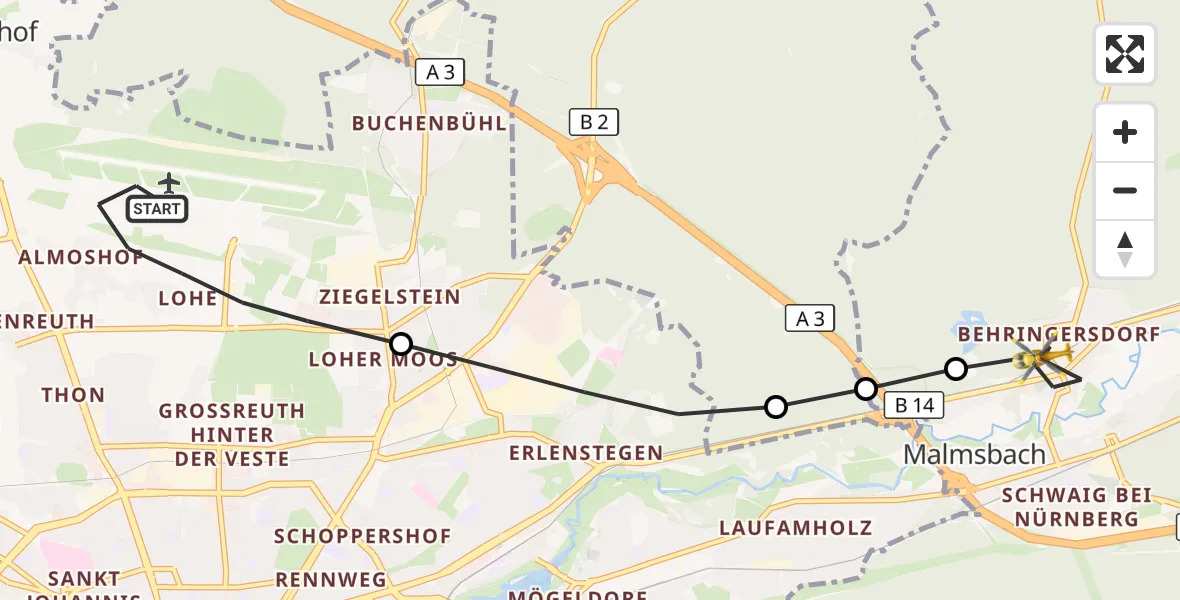 Flugroute Ambulanzhubschrauber Flughafen Nuremberg - Schwaig b.Nürnberg, 09 September 2026, 06:29