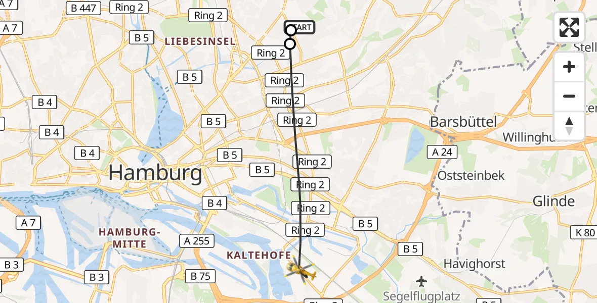 Flugroute Rettungshubschrauber Hamburg Military Hospital - Hamburg, 09 September 2026, 06:41