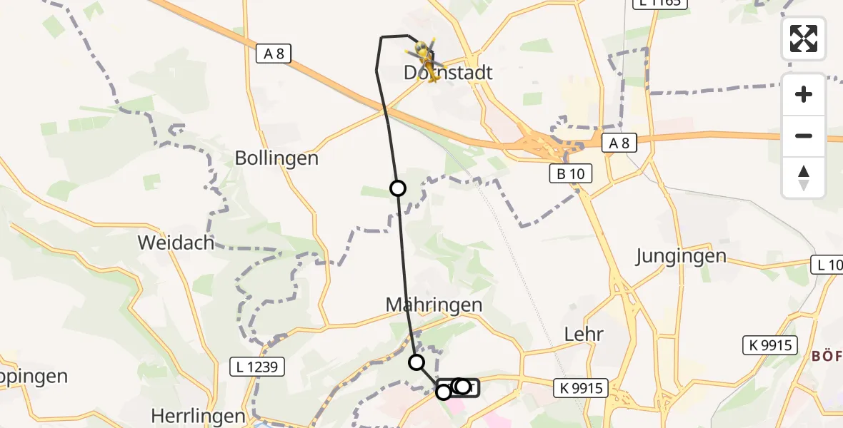 Flugroute Rettungshubschrauber Ulm Military Hospital Emergency - Dornstadt, 09 September 2026, 06:43