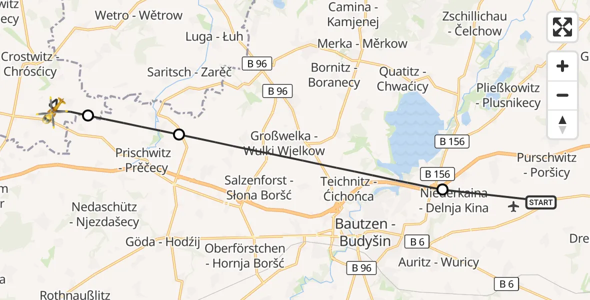 Flugroute Rettungshubschrauber Bautzen Flugplatz - Crostwitz, 09 September 2026, 06:43