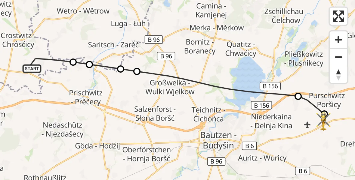 Flugroute Rettungshubschrauber Crostwitz - Bautzen Flugplatz, 09 September 2026, 07:21