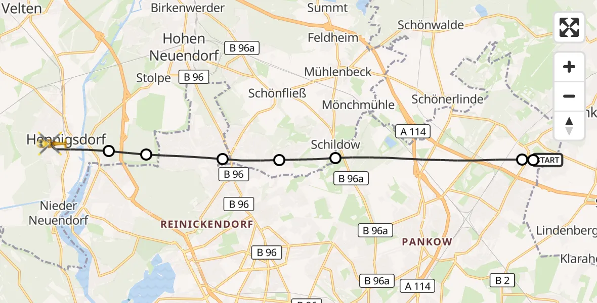 Flugroute Rettungshubschrauber Helios Clinic Berlin-Buch - Hennigsdorf, 09 September 2026, 07:32