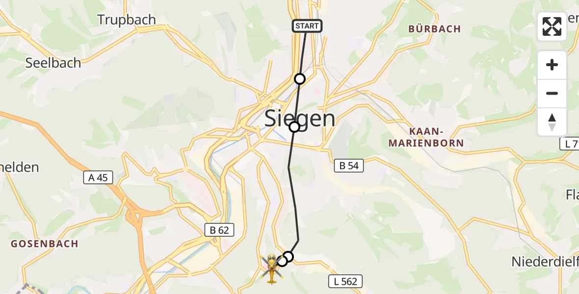 Flugroute Rettungshubschrauber Siegen - Evangelisches Jung-Stilling Hospital, 09 September 2026, 07:34