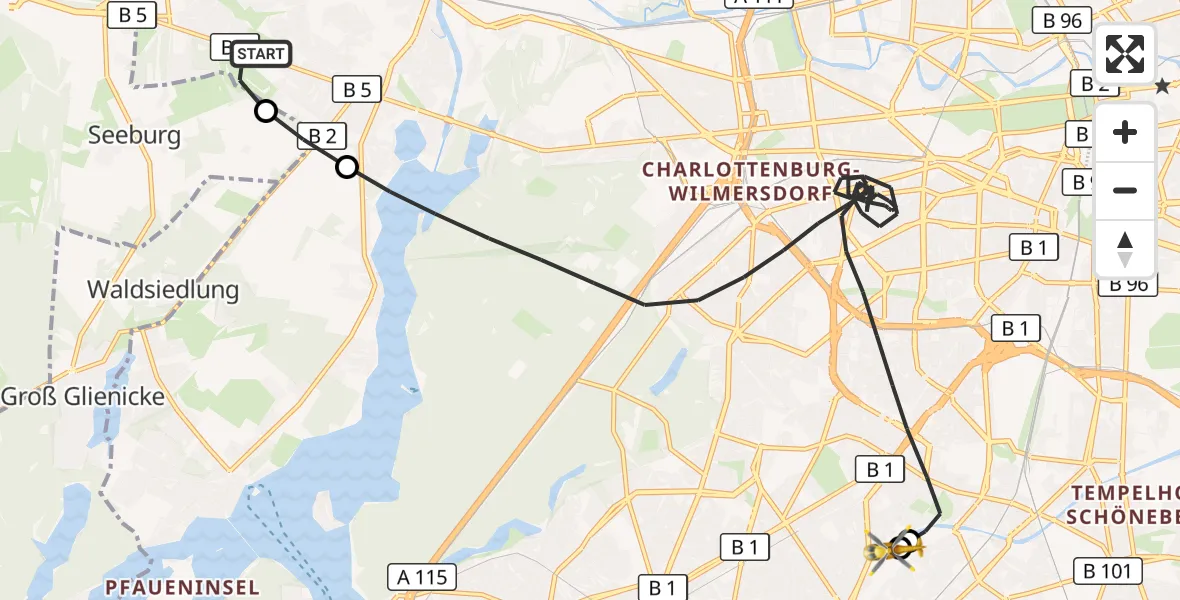 Flugroute Rettungshubschrauber Berlin - Charité Clinic Benjamin Franklin Campus, 09 September 2026, 07:37