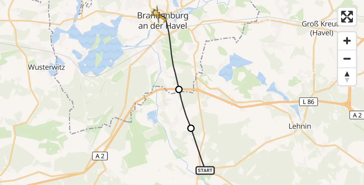 Flugroute Rettungshubschrauber Golzow - Brandenburg an der Havel, 09 September 2026, 07:39