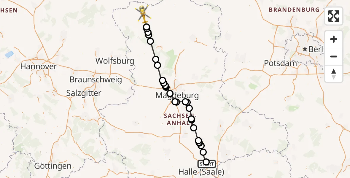 Flugroute Rettungshubschrauber Landsberg - Salzwedel, 09 September 2026, 07:49