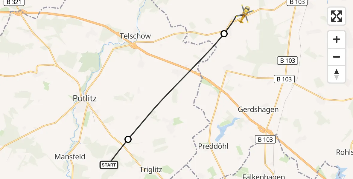 Flugroute Rettungshubschrauber Putlitz - Marienfließ, 09 September 2026, 07:58