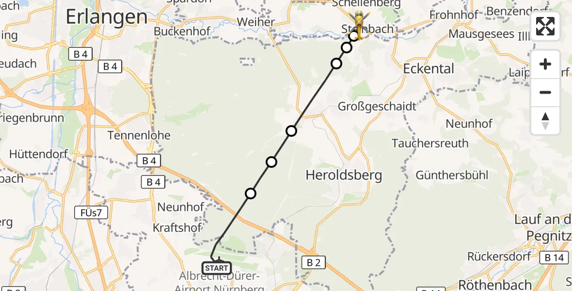 Flugroute Ambulanzhubschrauber Flughafen Nuremberg - Kleinsendelbach, 09 September 2026, 08:07