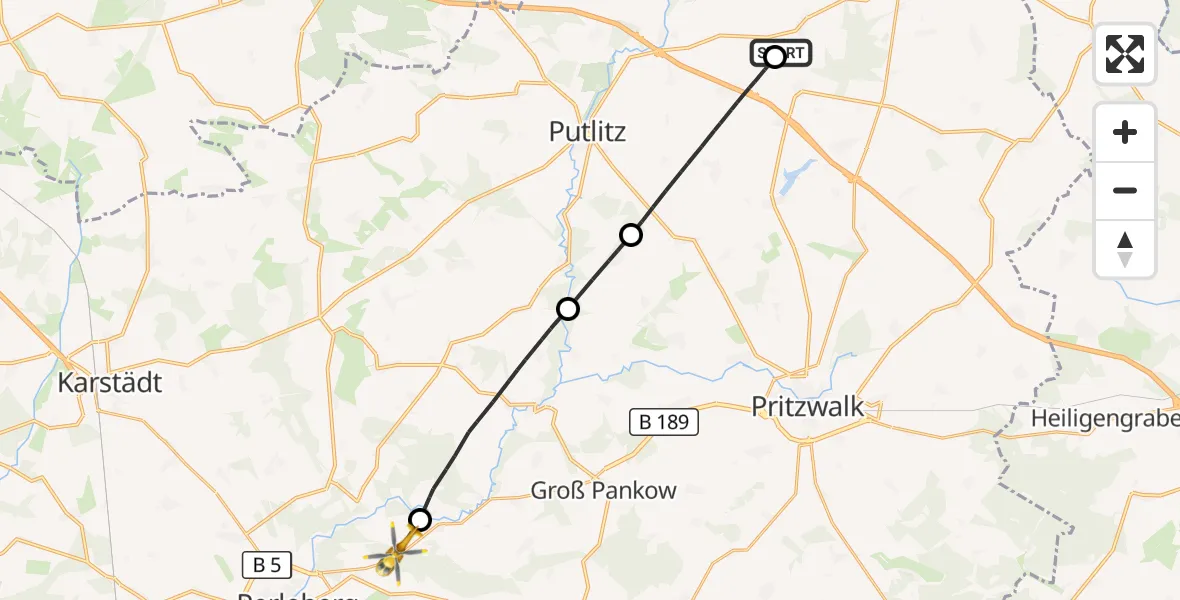 Flugroute Rettungshubschrauber Marienfließ - Perleberg, 09 September 2026, 08:25