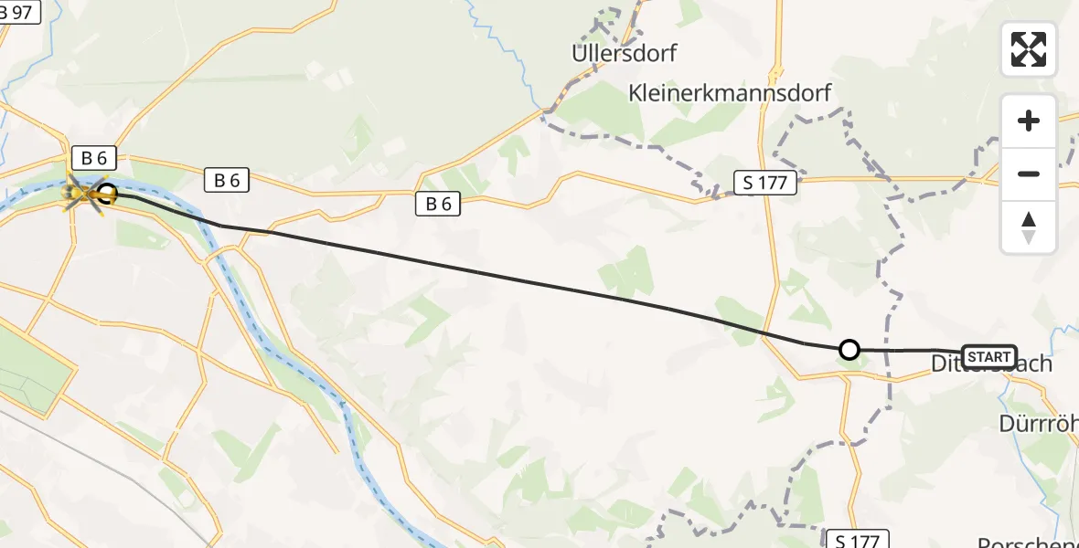 Flugroute Rettungshubschrauber Dürrröhrsdorf-Dittersbach - Dresden Elbwiesen Hubschrauberlandeplatz, 09 September 2026, 08:30