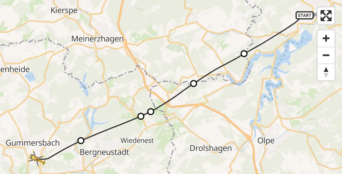 Flugroute Rettungshubschrauber Attendorn - Gummersbach, 09 September 2026, 08:33