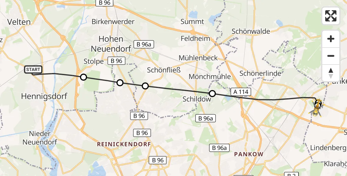 Flugroute Rettungshubschrauber Hennigsdorf - Helios Clinic Berlin-Buch, 09 September 2026, 08:33