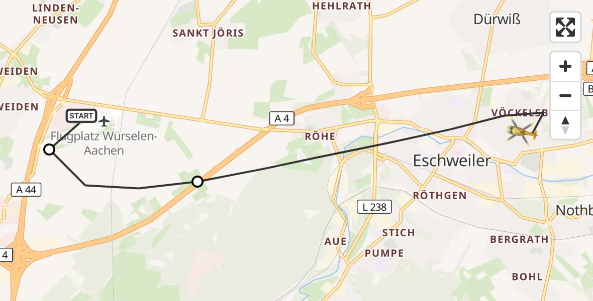 Flugroute Rettungshubschrauber Aachen-Merzbrück Flughafen - Eschweiler, 09 September 2026, 08:53