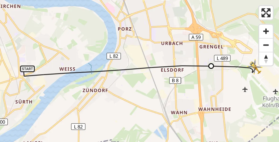 Flugroute Rettungshubschrauber Köln - Köln Bonn Flughafen, 09 September 2026, 09:00