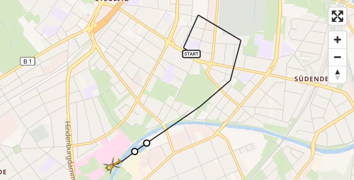 Flugroute Rettungshubschrauber Berlin - Charité Clinic Benjamin Franklin Campus, 09 September 2026, 09:05