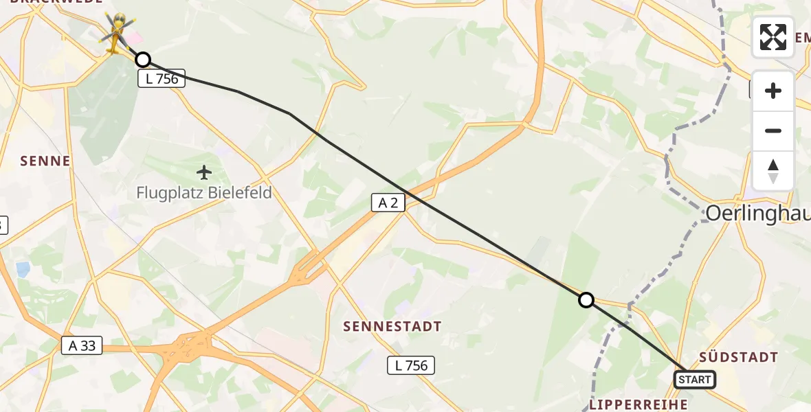 Flugroute Rettungshubschrauber Oerlinghausen - Luftrettungszentrum Bielefeld, 09 September 2026, 09:09
