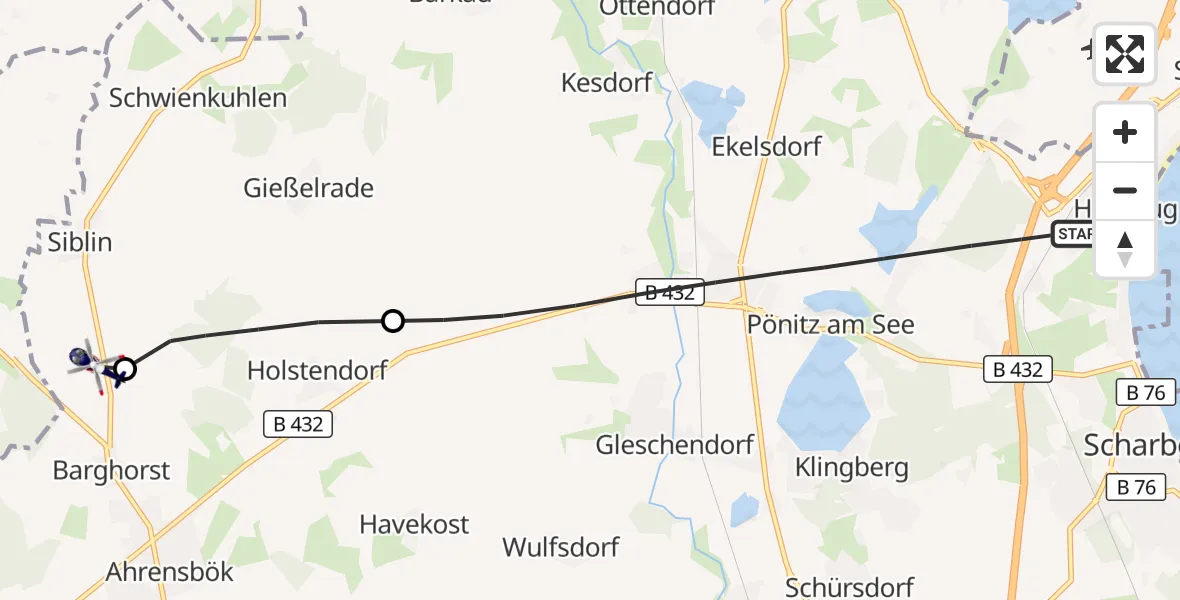 Flugroute Polizeihubschrauber Scharbeutz - Christoph 12 Luftrettungszentrum, 09 September 2026, 09:27