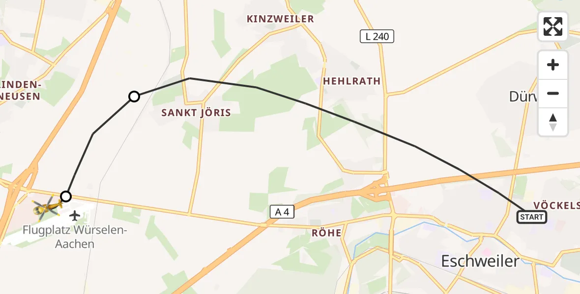 Flugroute Rettungshubschrauber Eschweiler - Aachen-Merzbrück Flughafen, 09 September 2026, 09:36
