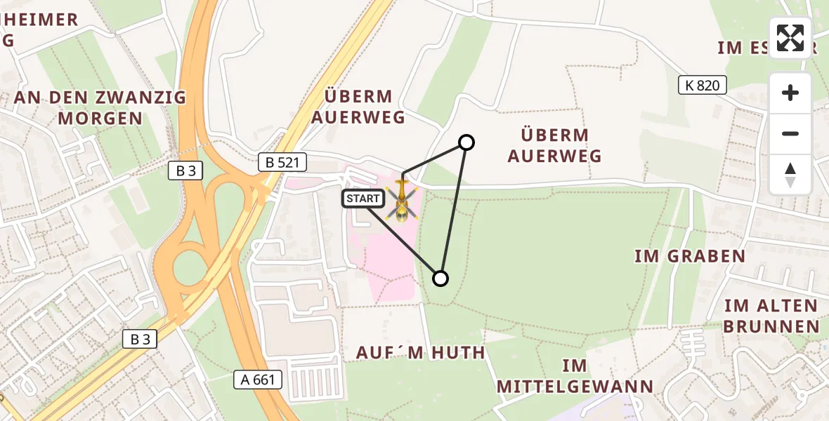 Flugroute Rettungshubschrauber Frankfurt am Main Accident Hospital Roof - Frankfurt am Main Accident Hospital Roof Helipad (CHX2), 09 September 2026, 09:37