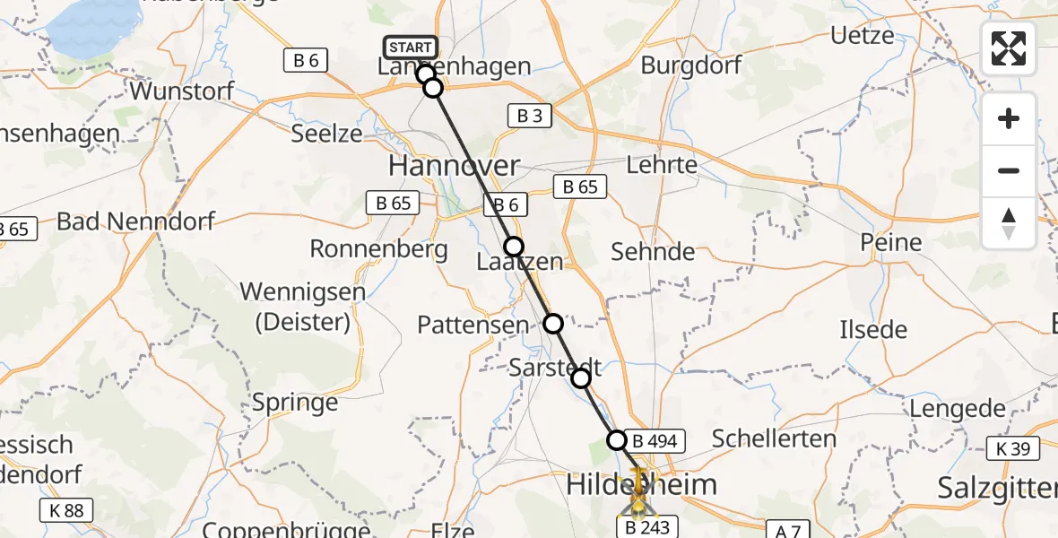 Flugroute Rettungshubschrauber Flughafen Hannover - Hildesheim, 09 September 2026, 09:40