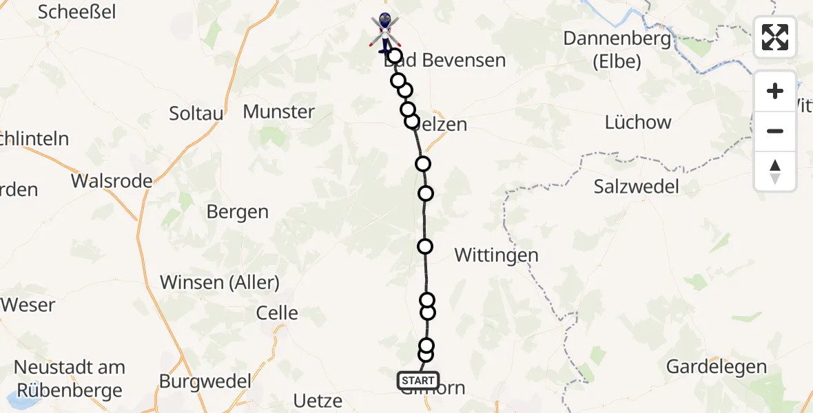 Flugroute Polizeihubschrauber Gifhorn - Bienenbüttel, 09 September 2026, 09:42