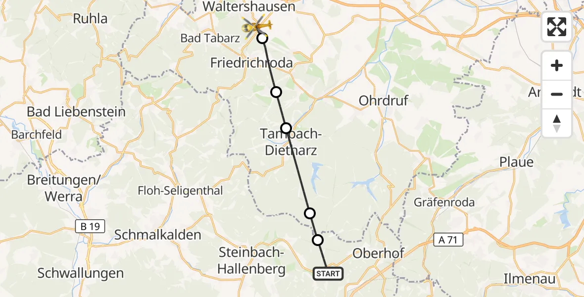 Flugroute Rettungshubschrauber Steinbach-Hallenberg - Waltershausen, 09 September 2026, 09:48