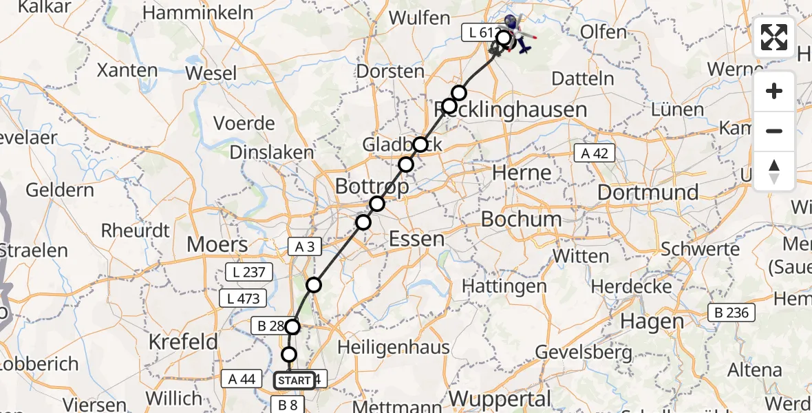 Flugroute Polizeihubschrauber Düsseldorf Flughafen - Haltern am See, 09 September 2026, 09:49