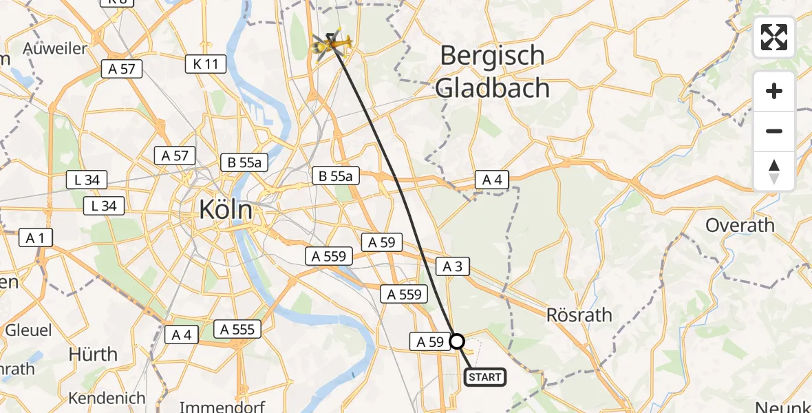 Flugroute Rettungshubschrauber Köln Bonn Flughafen - Köln, 09 September 2026, 10:21