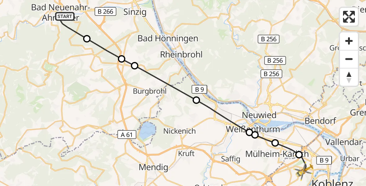Flugroute Rettungshubschrauber Bad Neuenahr-Ahrweiler - Koblenz, 09 September 2026, 10:26