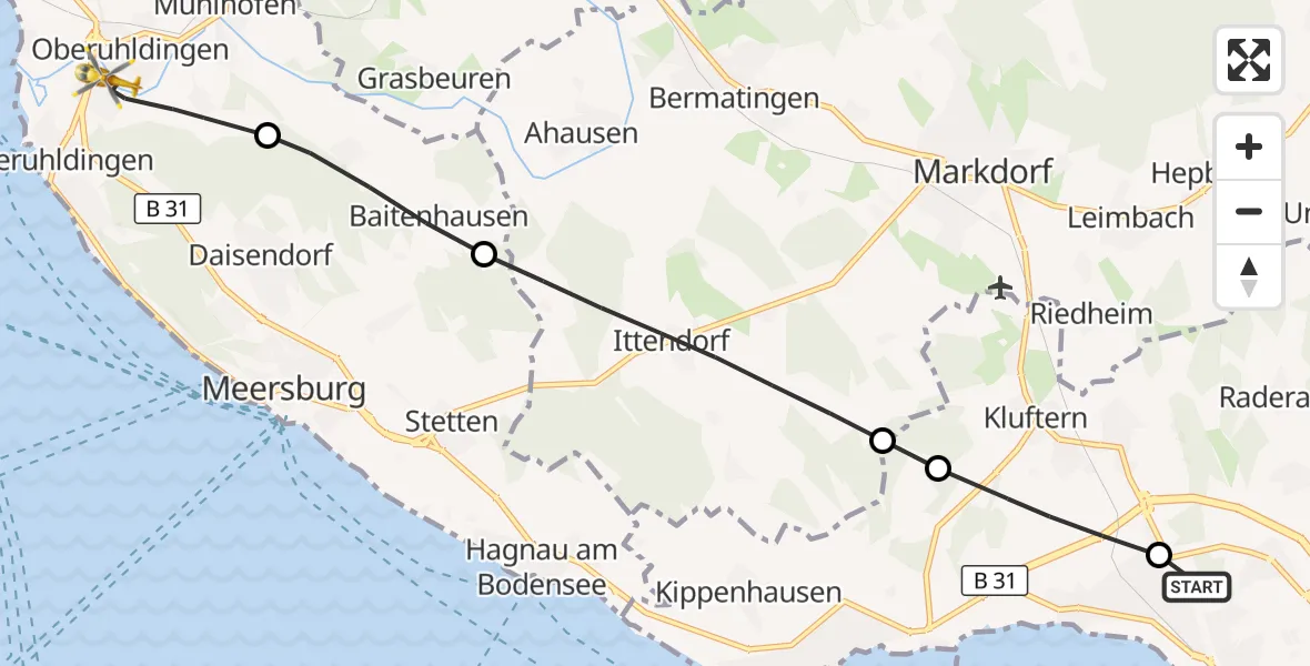 Flugroute Rettungshubschrauber Friedrichshafen Hospital - Uhldingen-Mühlhofen, 09 September 2026, 10:39
