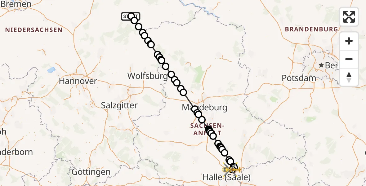 Flugroute Rettungshubschrauber ADAC Air Rescue Station Uelzen Hubschrauberlandeplatz (Christoph 19) - Halle-Oppin Flugplatz, 09 September 2026, 10:43