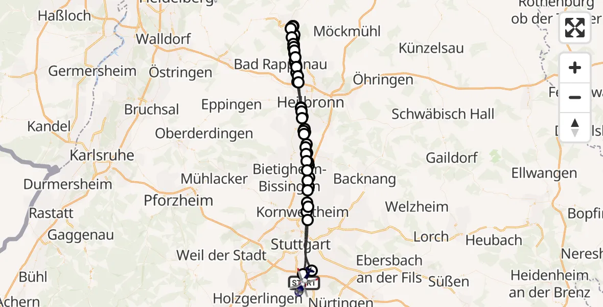 Flugroute Polizeihubschrauber Flughafen Stuttgart - Flughafen Stuttgart, 09 September 2026, 10:44