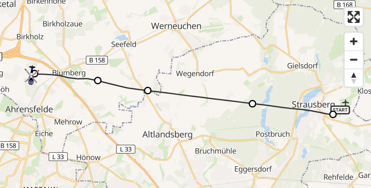 Flugroute Polizeihubschrauber Strausberg Flugplatz - Ahrensfelde Hubschrauberlandeplatz, 09 September 2026, 10:47