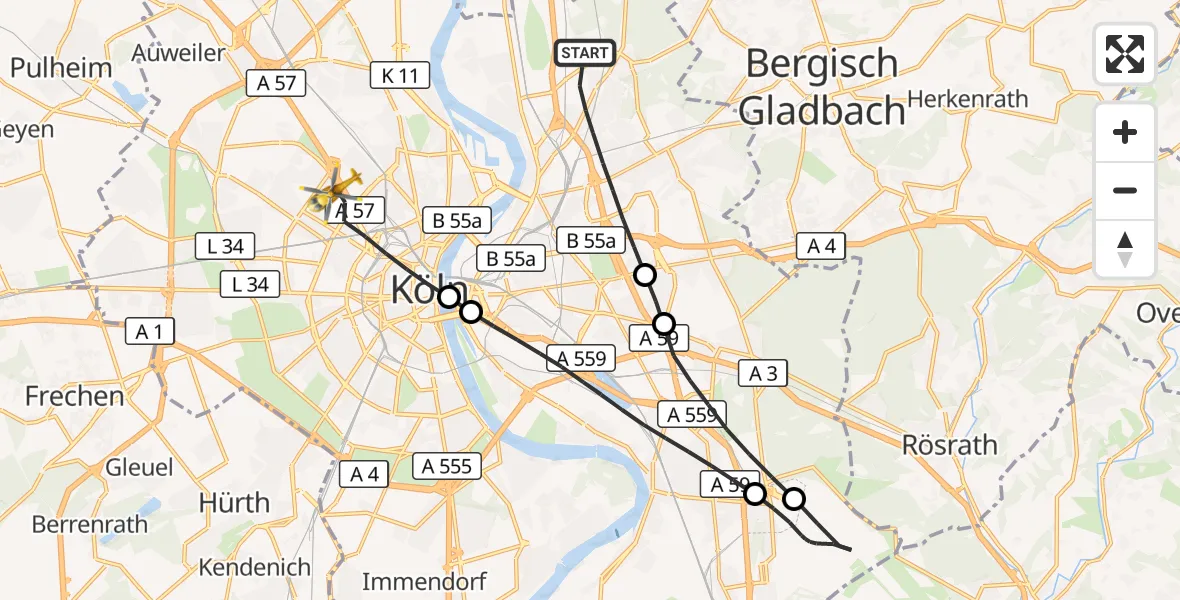 Flugroute Rettungshubschrauber Köln - Köln, 09 September 2026, 10:52