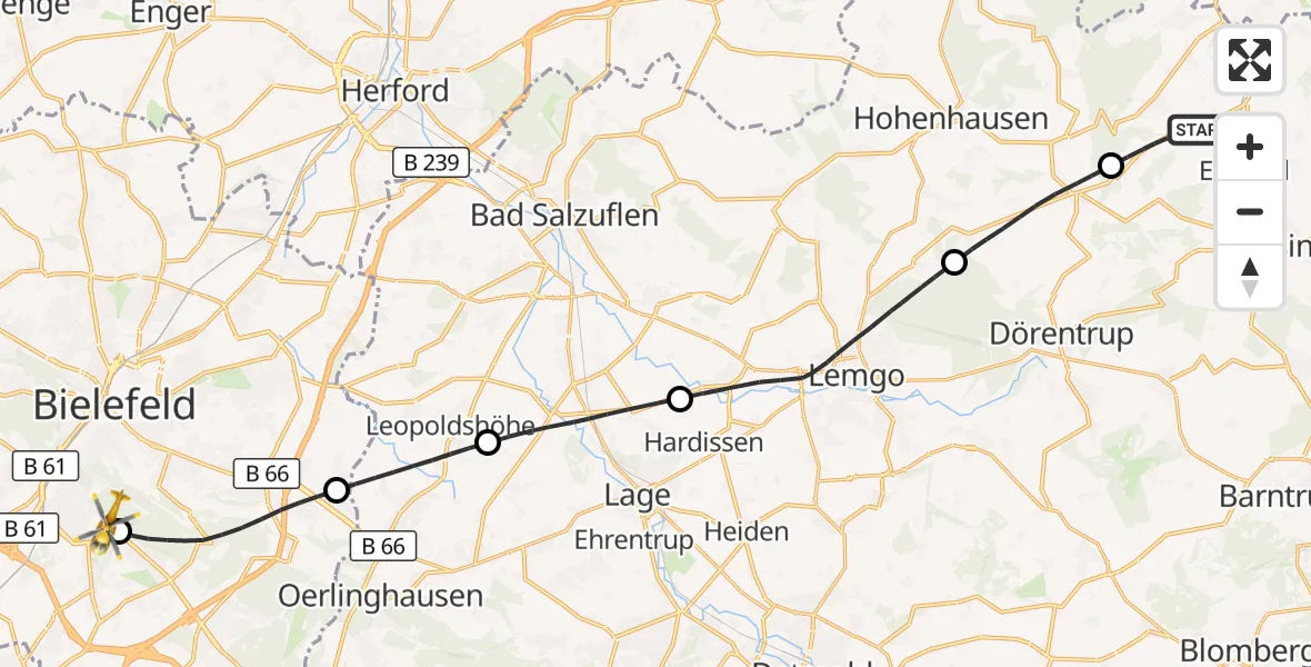 Flugroute Rettungshubschrauber Extertal - Luftrettungszentrum Bielefeld, 09 September 2026, 11:01