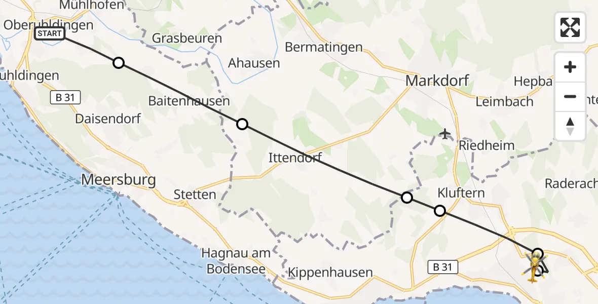 Flugroute Rettungshubschrauber Uhldingen-Mühlhofen - Friedrichshafen Hospital, 09 September 2026, 11:02