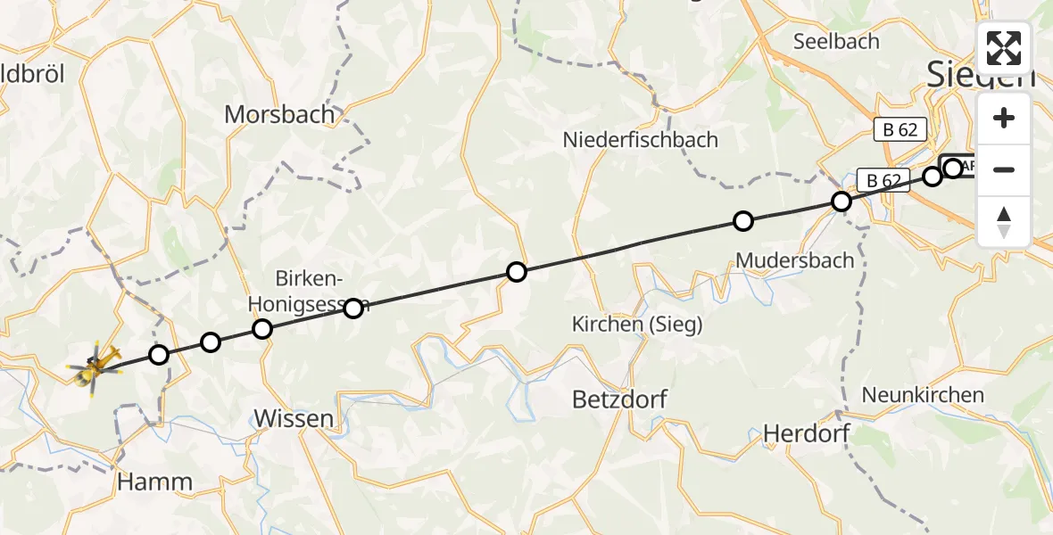 Flugroute Rettungshubschrauber Evangelisches Jung-Stilling Hospital - Windeck, 09 September 2026, 11:02