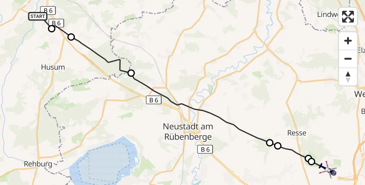 Flugroute Polizeihubschrauber Nienburg (Weser) - Flughafen Hannover, 09 September 2026, 11:04