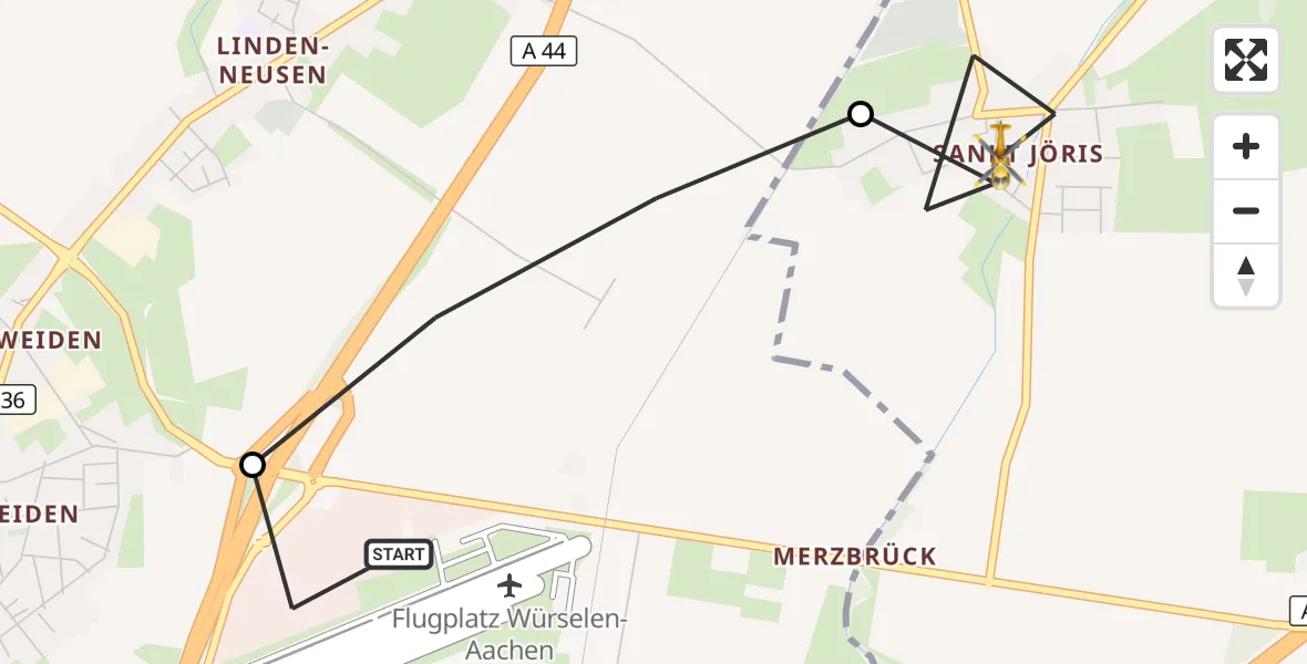 Flugroute Rettungshubschrauber Aachen-Merzbrück Flughafen - Eschweiler, 09 September 2026, 11:14