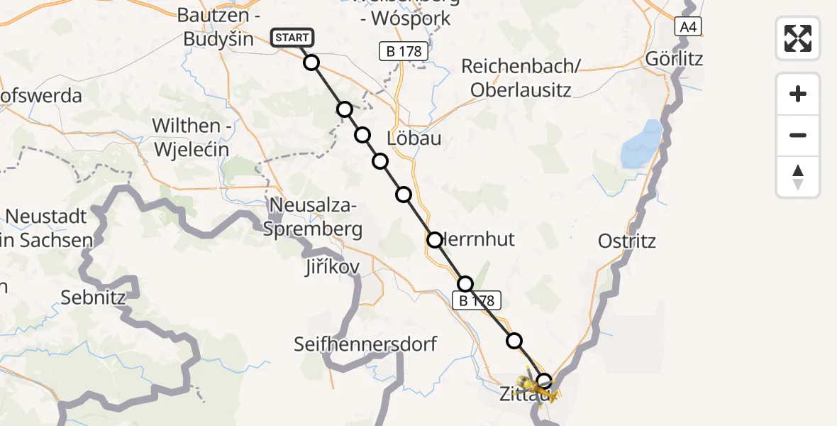 Flugroute Rettungshubschrauber Kubschütz - Zittau, 09 September 2026, 11:19