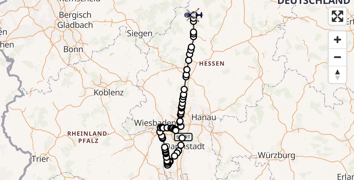 Flugroute Polizeihubschrauber Flughafen Frankfurt-Egelsbach - Frankenberg (Eder), 09 September 2026, 11:27